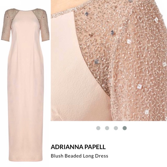 Blush Adrianna Papell Gown w/ elbow length beaded sleeves - Picture 3 of 7